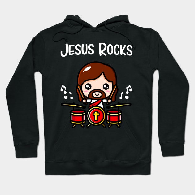 Jesus Rocks Cute Drummer Christian Band Hoodie by Foxxy Merch